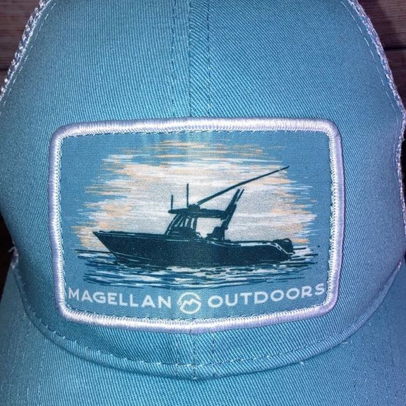Unisex Magellan Outdoors Fishing Trucker Hat Adjustable Baby Blue & White - Picture 2 of 10